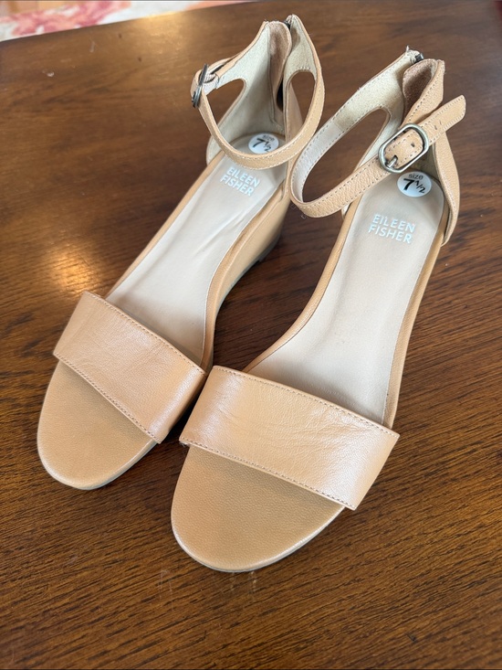 Eileen Fisher Shoes - Eileen Fisher Beige Tan Leather Ankle-Strap Wedge Sandals